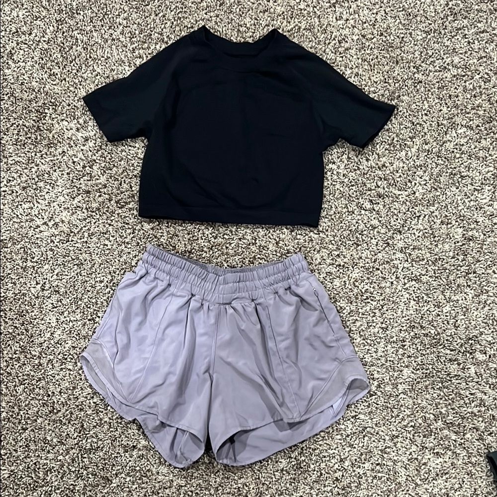 Black Crop Top and Gray Athletic Shorts